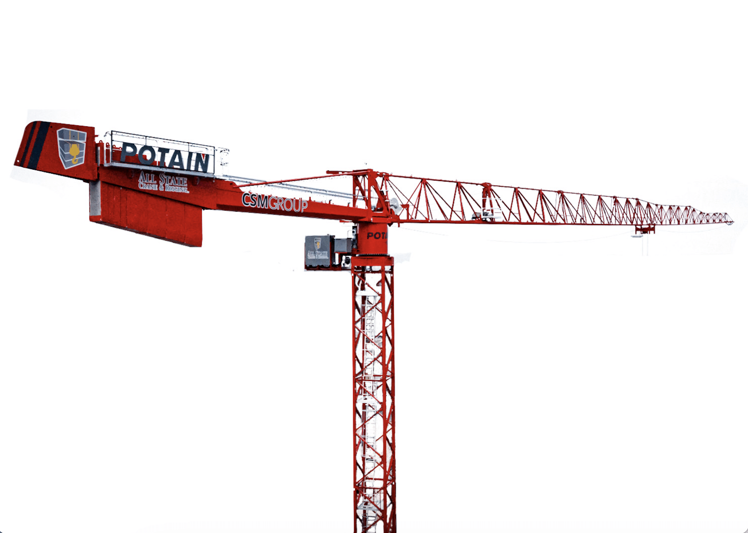Potain construction crane on a building site, essential for lifting heavy materials.