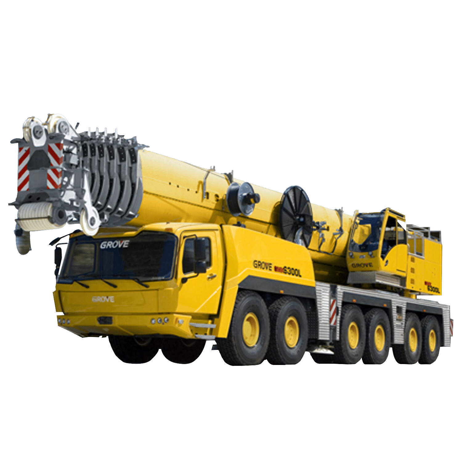 Grove 6300L yellow crane in action, showcasing heavy lifting capabilities and construction efficiency.