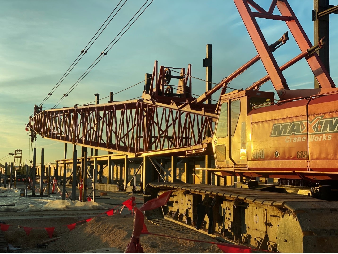 A crane at sunset