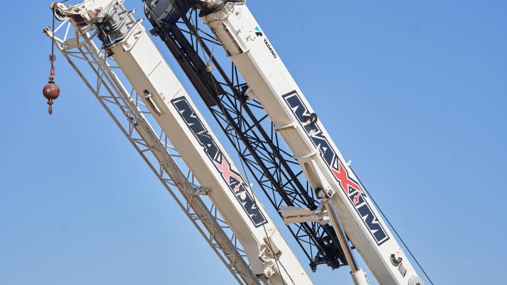 A closeup shot of a Maxim crane rental