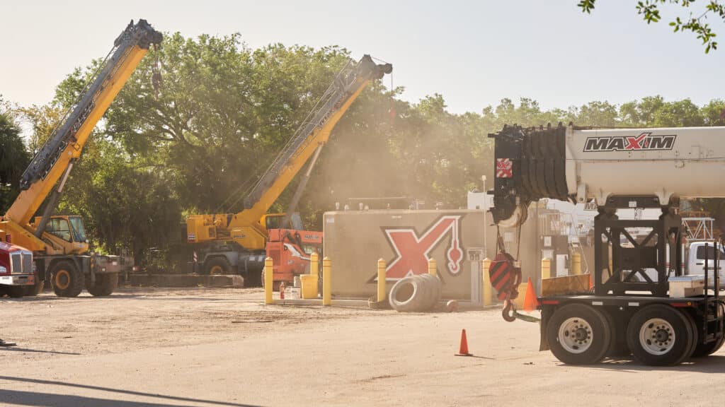 A yard at the Maxim Crane Rental facility or construction yard