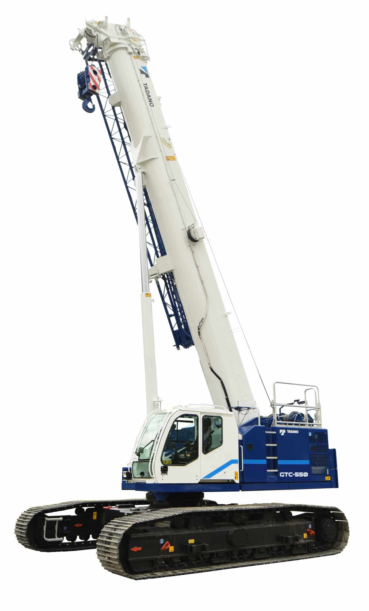 Tadano GTC-550 crane with a telescoping arm and tracked base for heavy lifting operations.
