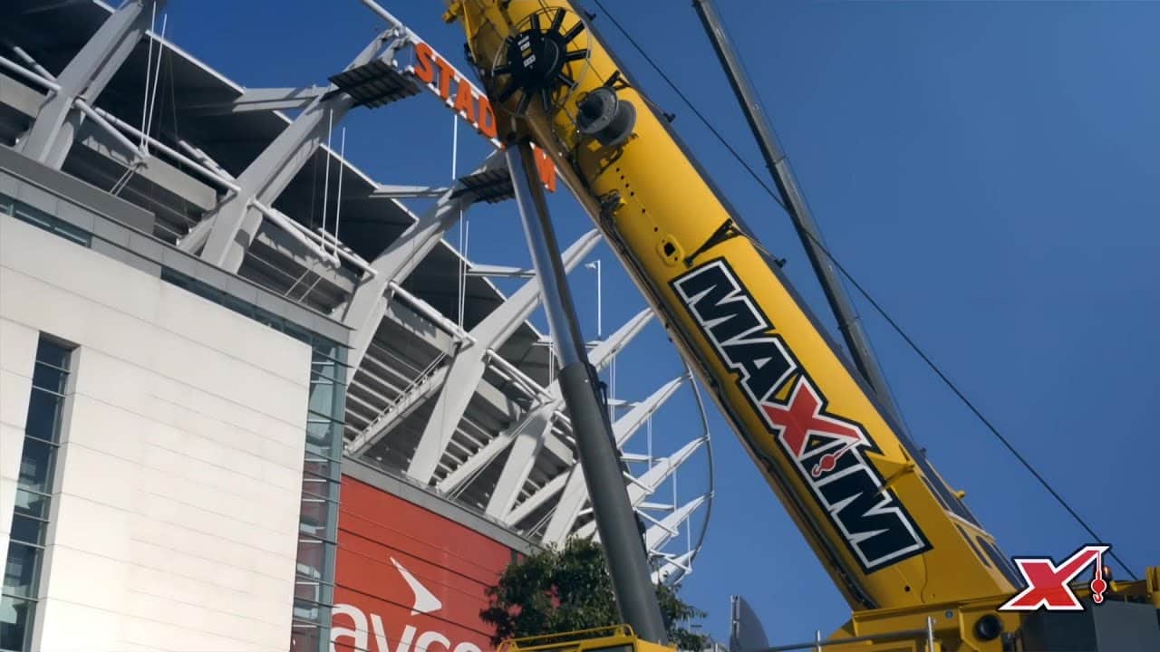 Maxim Crane outside of Paycore Stadium during rebranding project