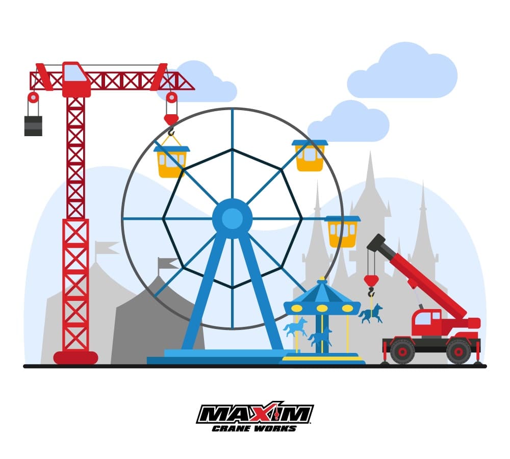 Cranes building an amusement park illustration