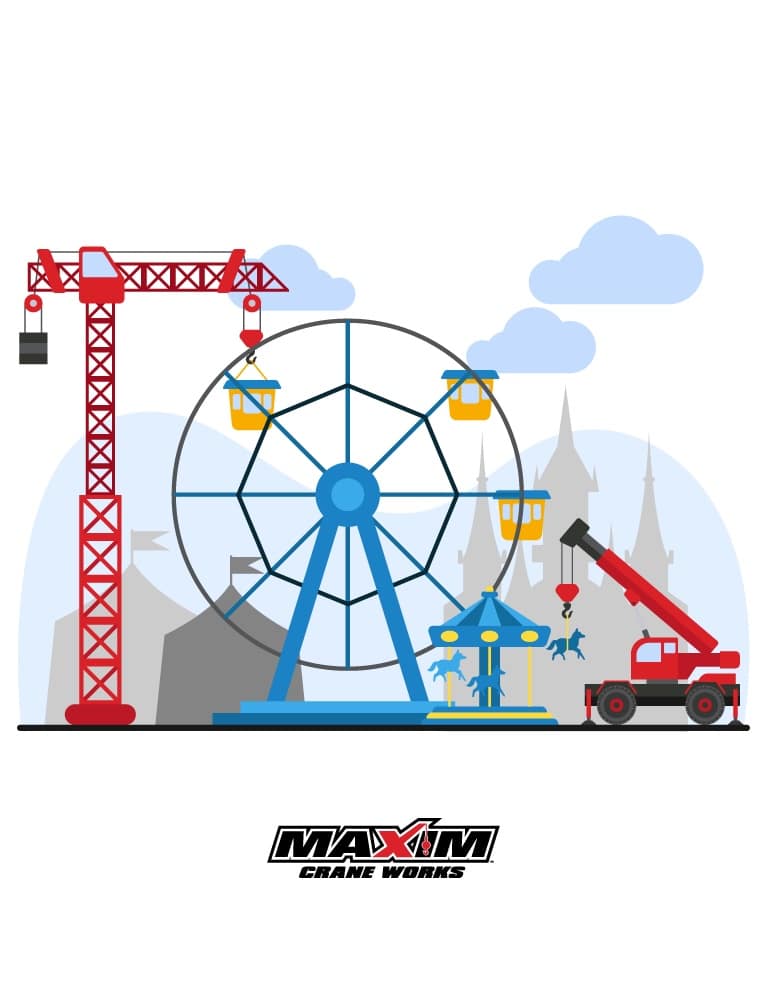 Cranes building an amusement park illustration