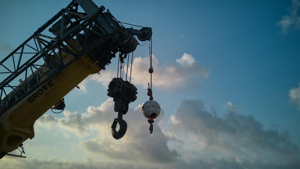 Closeup image of a maxim crane hook silhouette