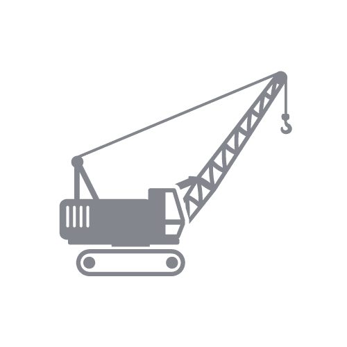 Construction crane icon representing heavy machinery for building and infrastructure projects.