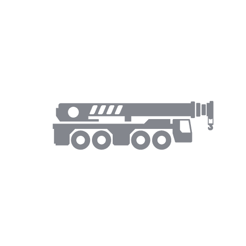 Gray crane icon for construction sites and heavy lifting equipment.